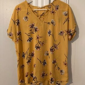 Mustard yellow floral blouse